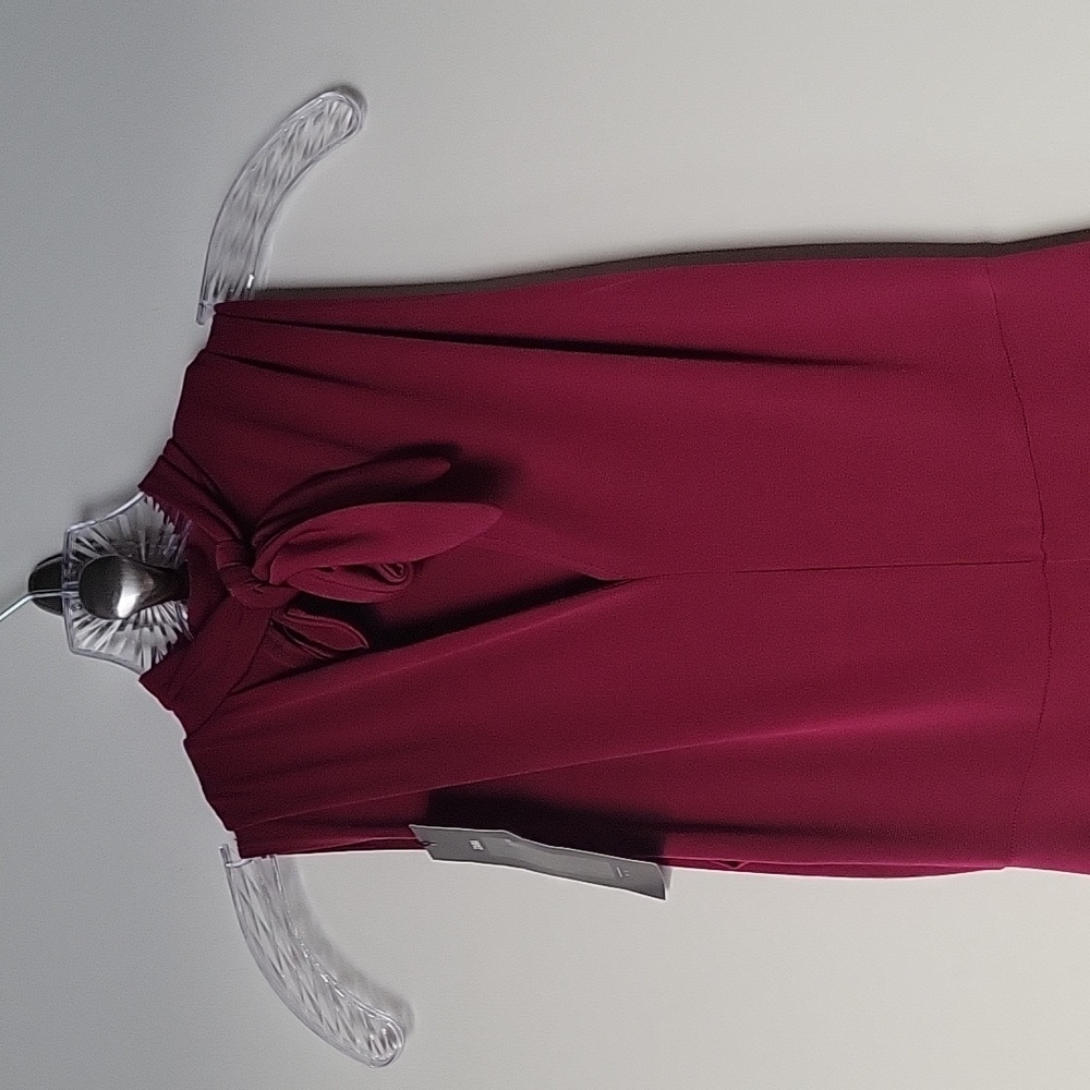 NWT Zara Burgundy XS S Plum Bow Neck Tie Bow Jersey Fit Flare Flowy A-Line Midi - Picture 5 of 17